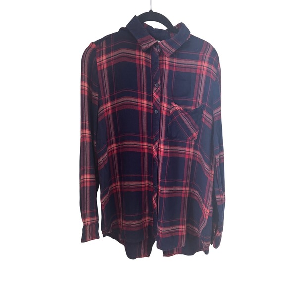 Beachlunchlounge Plaid Flannel Shirt Button Up Red Blue Long Sleeve Top Size S - Picture 1 of 11